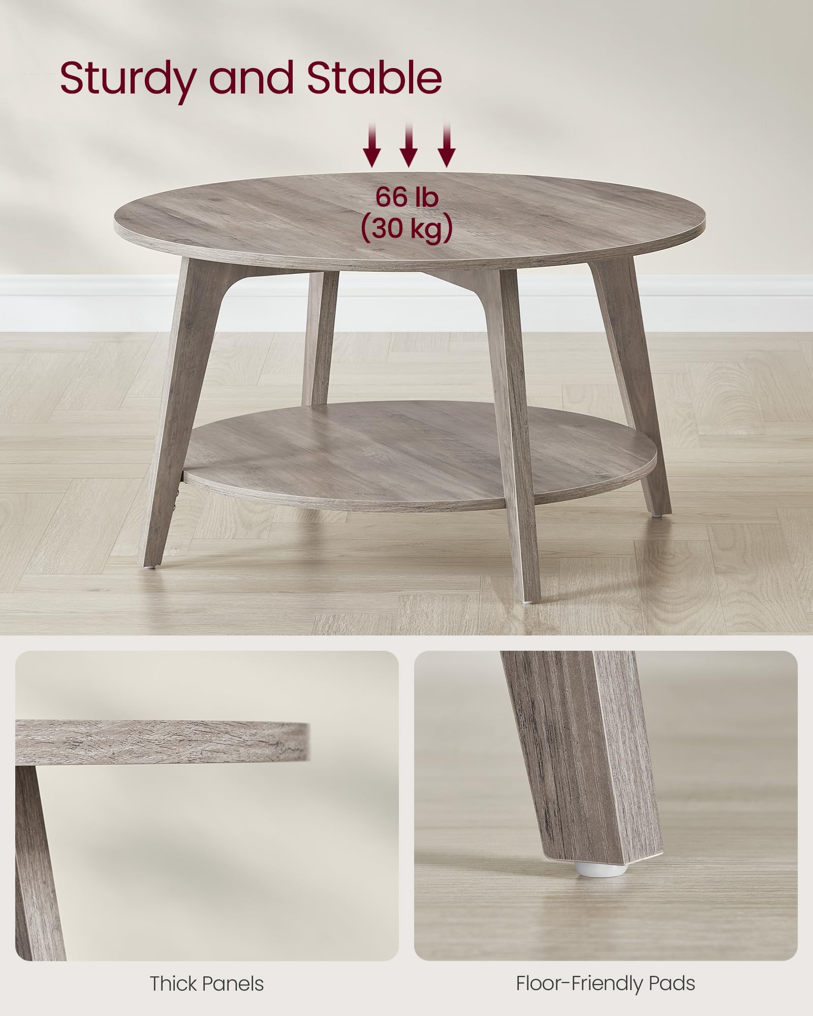 VASAGLE MAEZO round coffee table ideal for everyday living room use