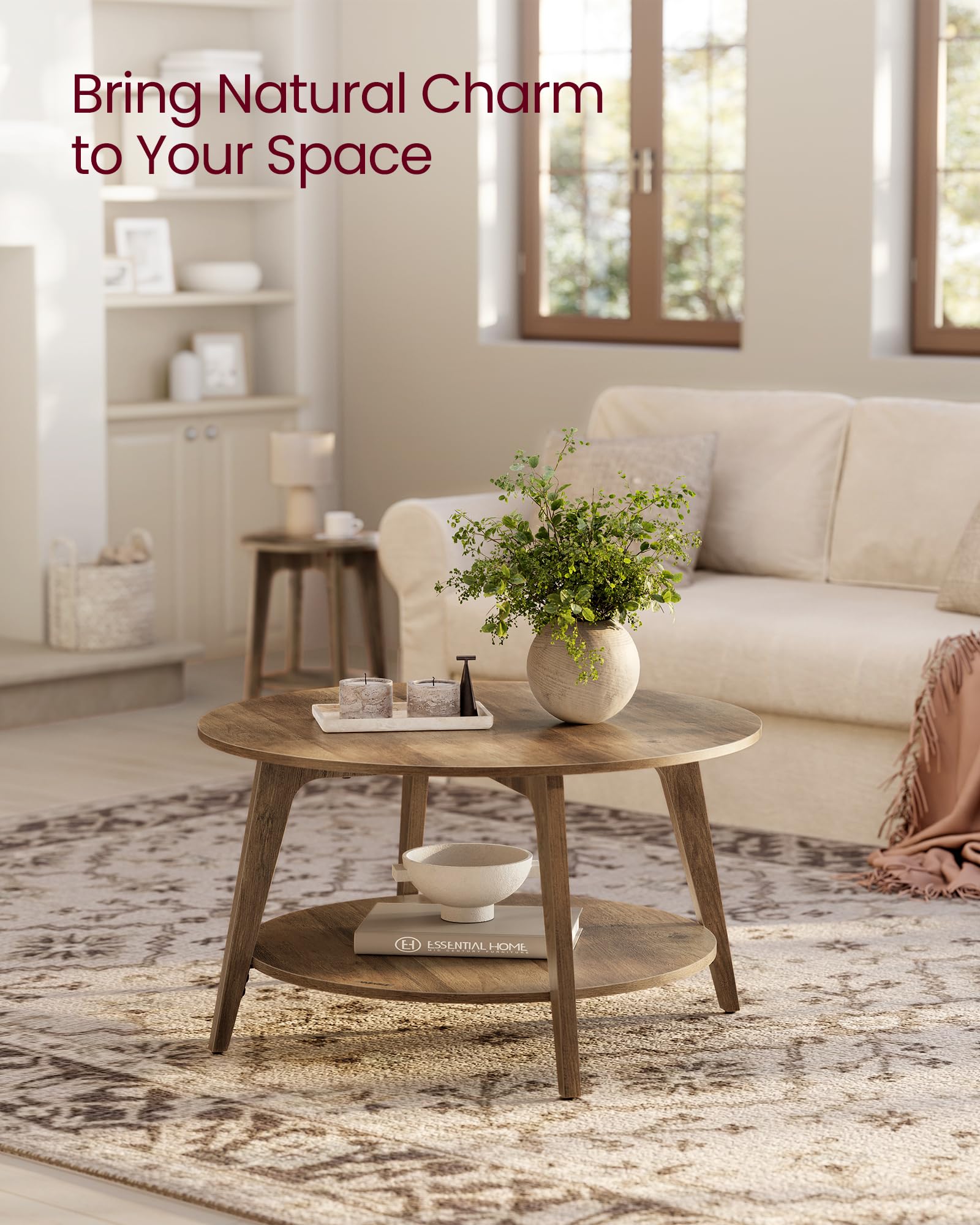 VASAGLE MAEZO round coffee table with tapered legs adds mid-century charm
