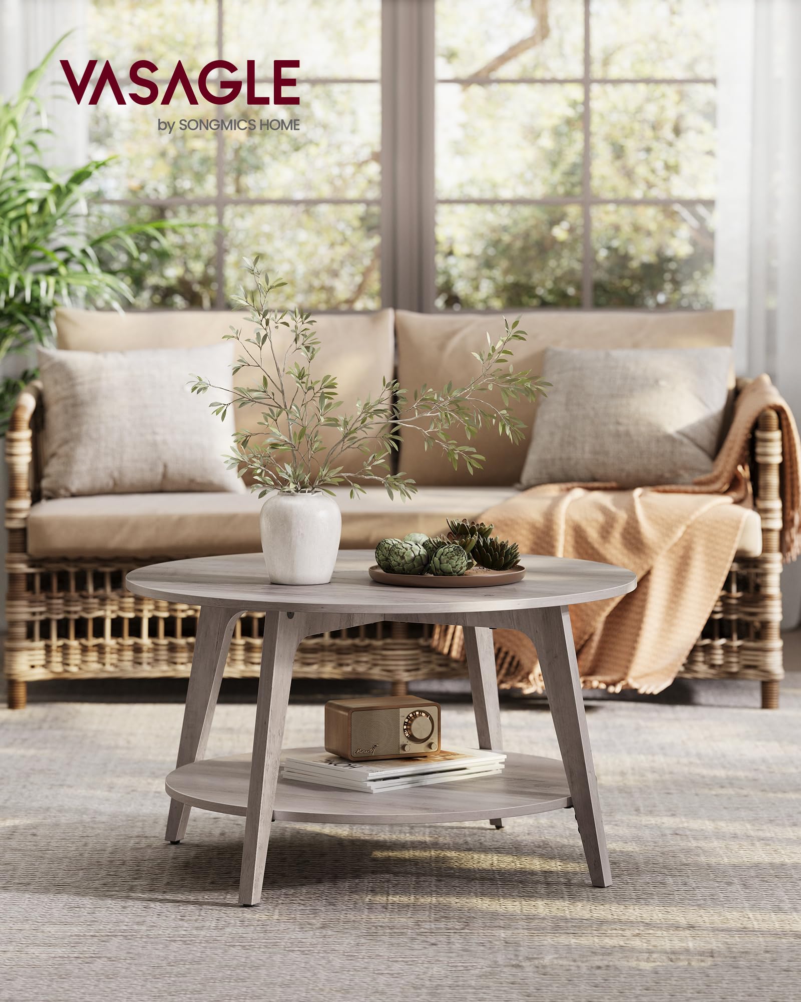 VASAGLE MAEZO round coffee table with tapered legs adds mid-century flair and stability