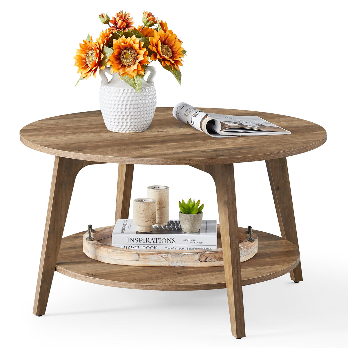 VASAGLE MAEZO round coffee table top view shows durable surface for daily use