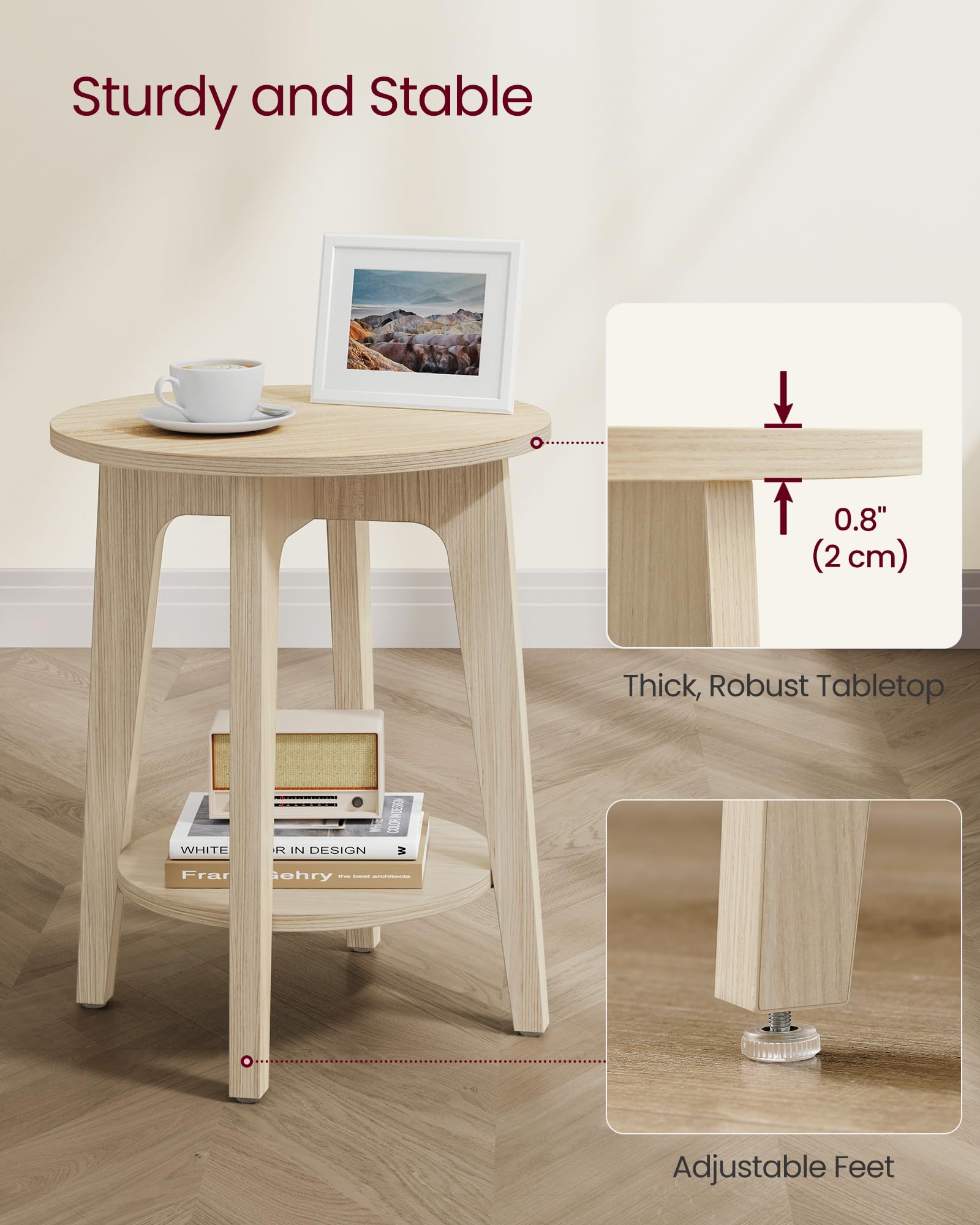 VASAGLE MAEZO side table 2-tier storage keeps belongings organized.