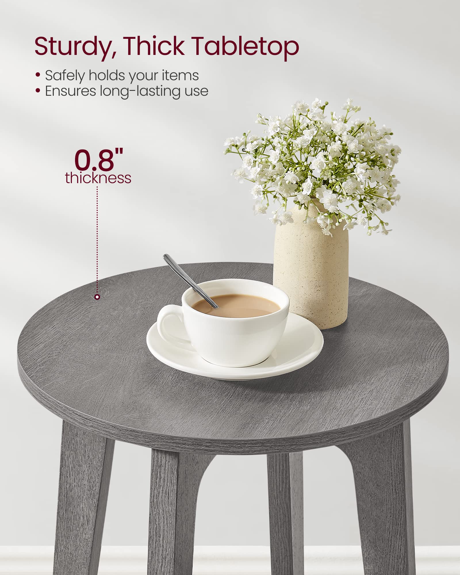 VASAGLE MAEZO side table features curved transitions for a soft silhouette.