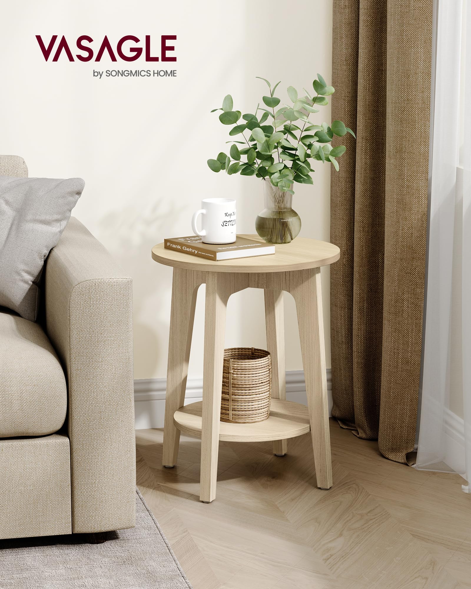 VASAGLE MAEZO side table lower shelf display for keepsakes and essentials.