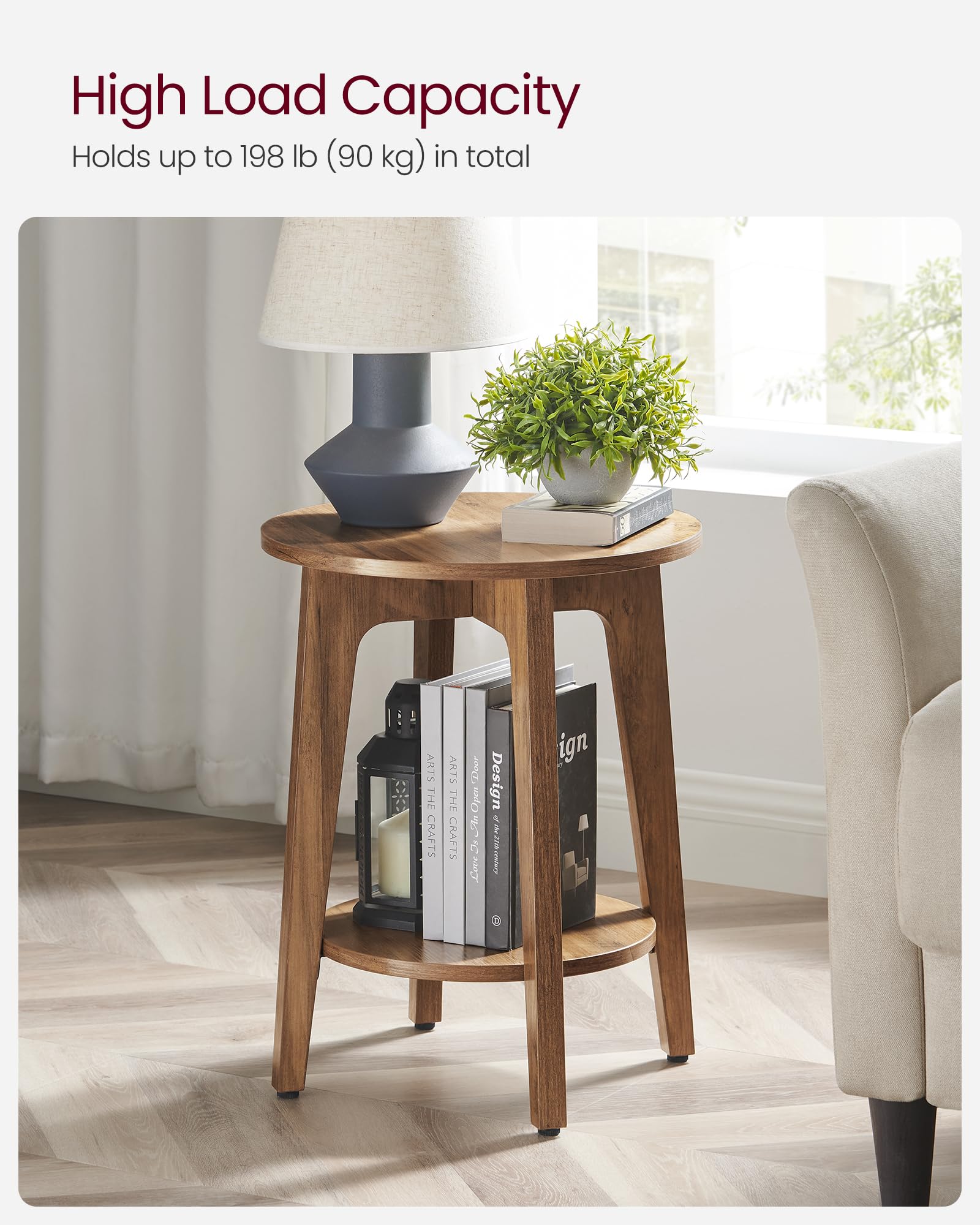 VASAGLE MAEZO side table sturdy structure supports heavy daily use up to 198 lb.