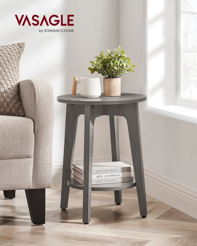 VASAGLE MAEZO side table two-tier shelves showcased in a cozy living room.