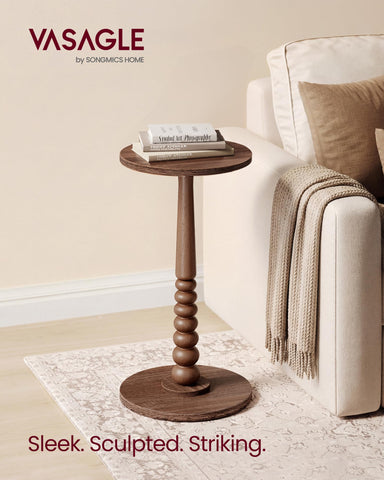 VASAGLE MARIEL round side table side view; fits beside sofa for drinks and lamps.