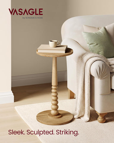 VASAGLE MARIEL round side table features solid wood legs for stable, lasting support.