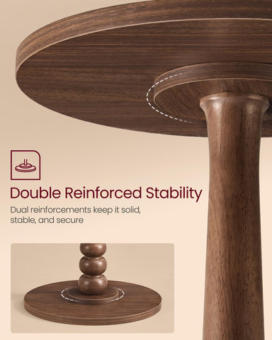 VASAGLE MARIEL round side table top closeup; smooth Chestnut Walnut surface for easy upkeep.