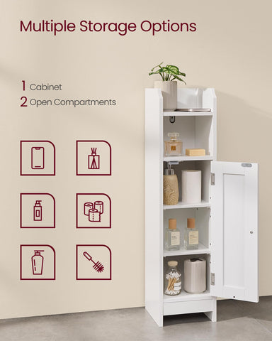 VASAGLE UBBC310W01 middle shelf for toiletries, keeping daily essentials close.