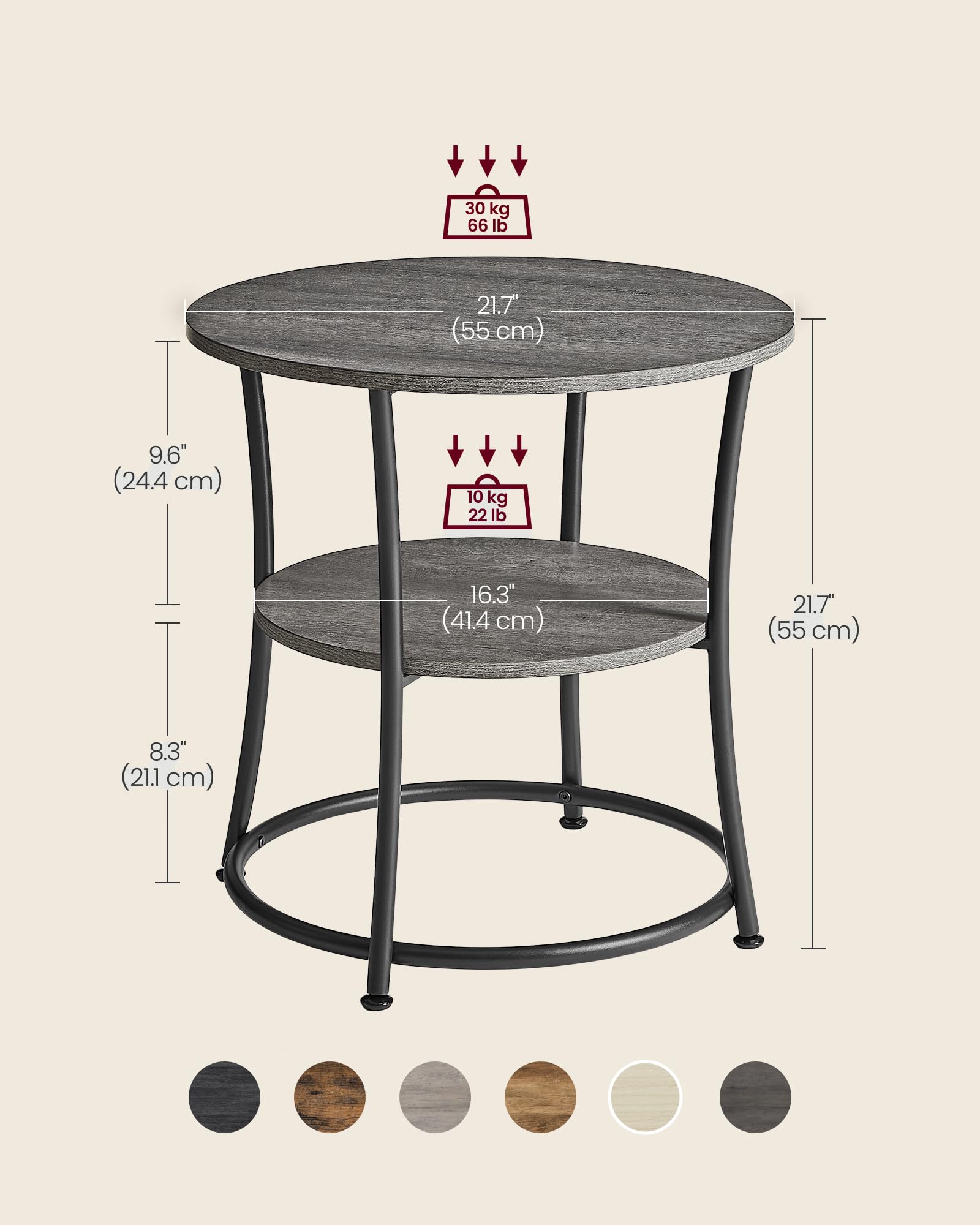 VASAGLE mist gray and ink black finish suits modern living spaces