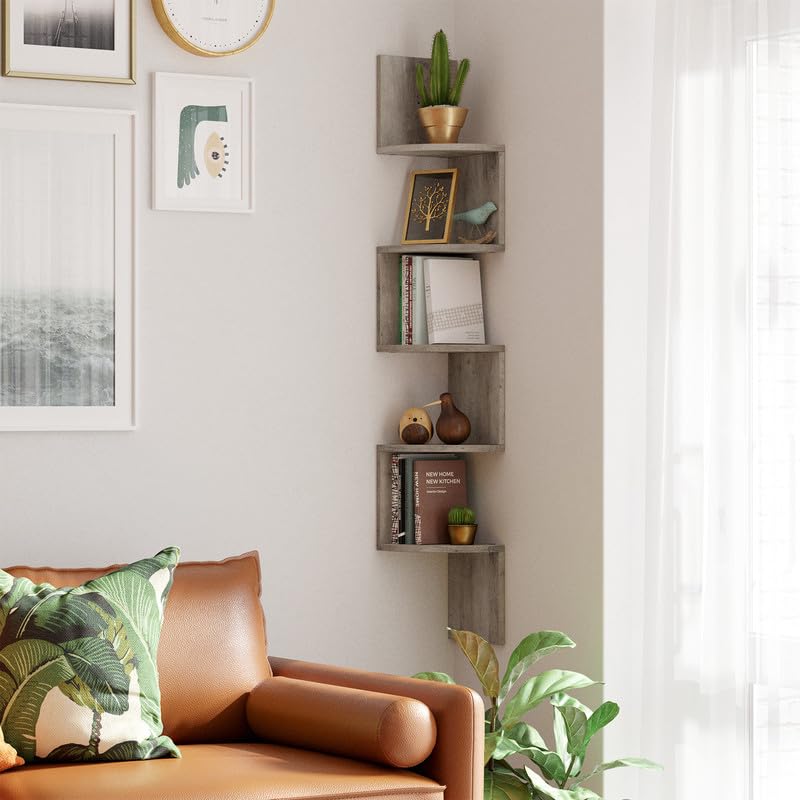 VASAGLE five-tier shelf showcases plants, books, and decor accents