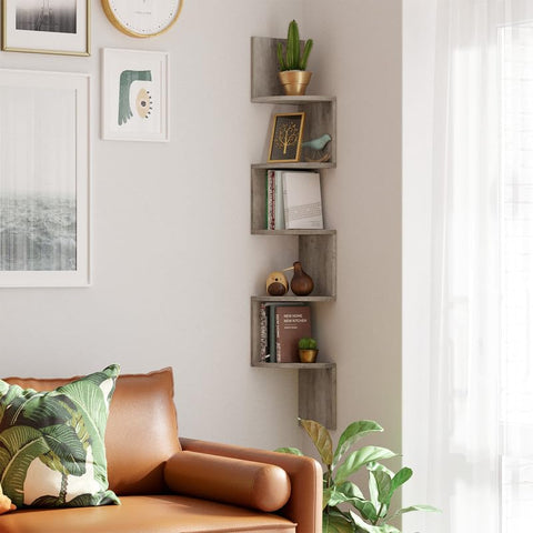 VASAGLE five-tier shelf showcases plants, books, and decor accents