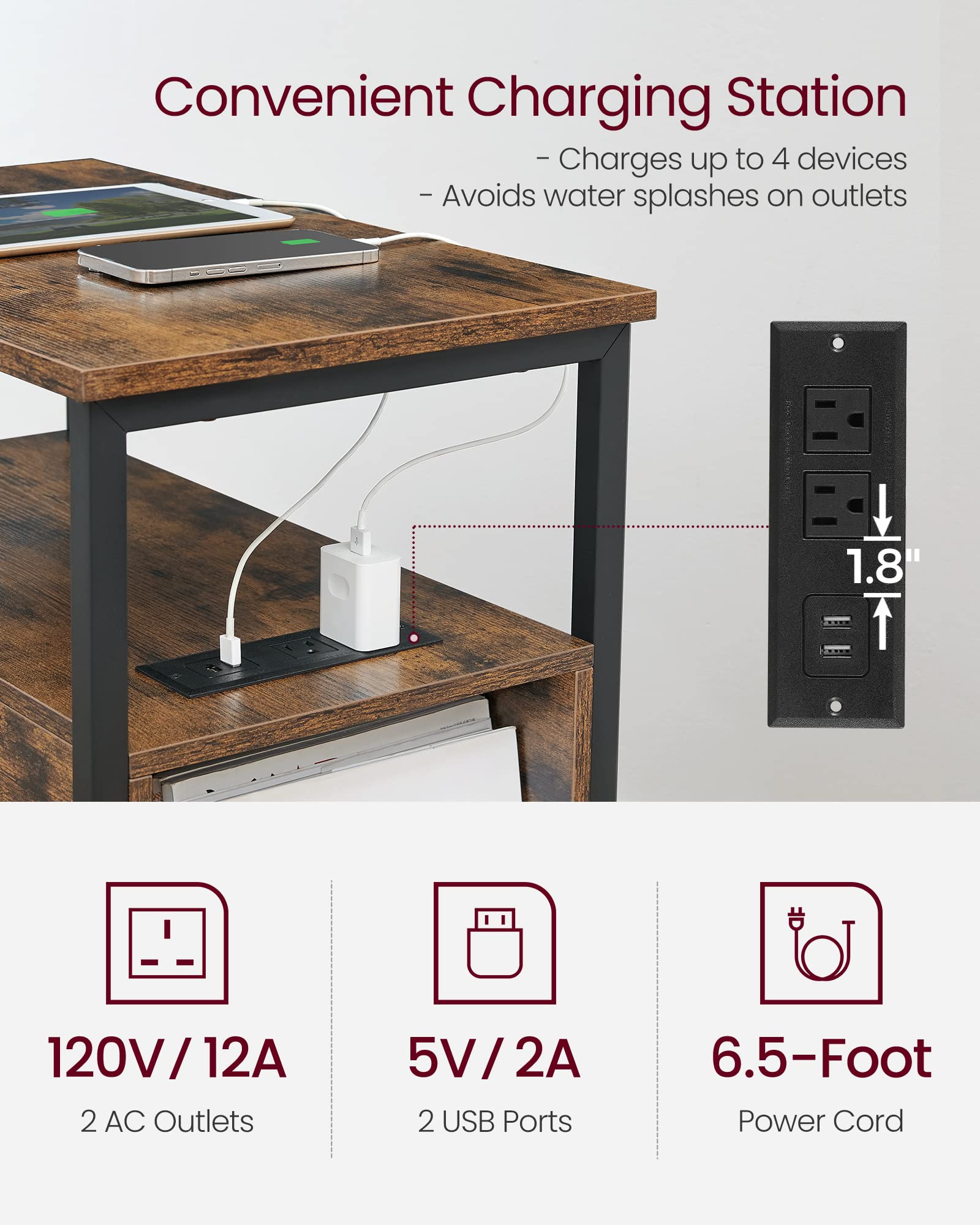 VASAGLE narrow bedside table fits small spaces with rustic charm