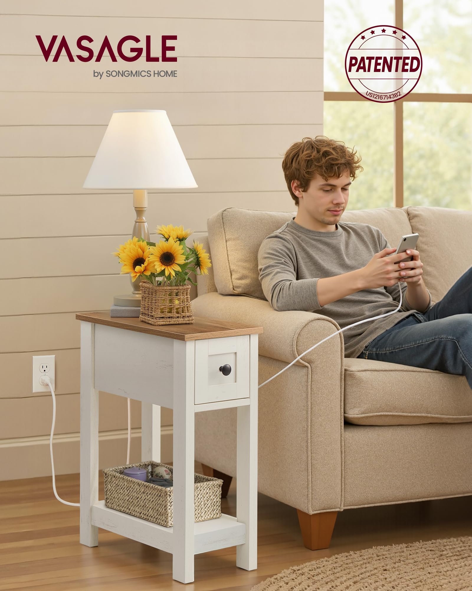 VASAGLE narrow side table shown during quick assembly.