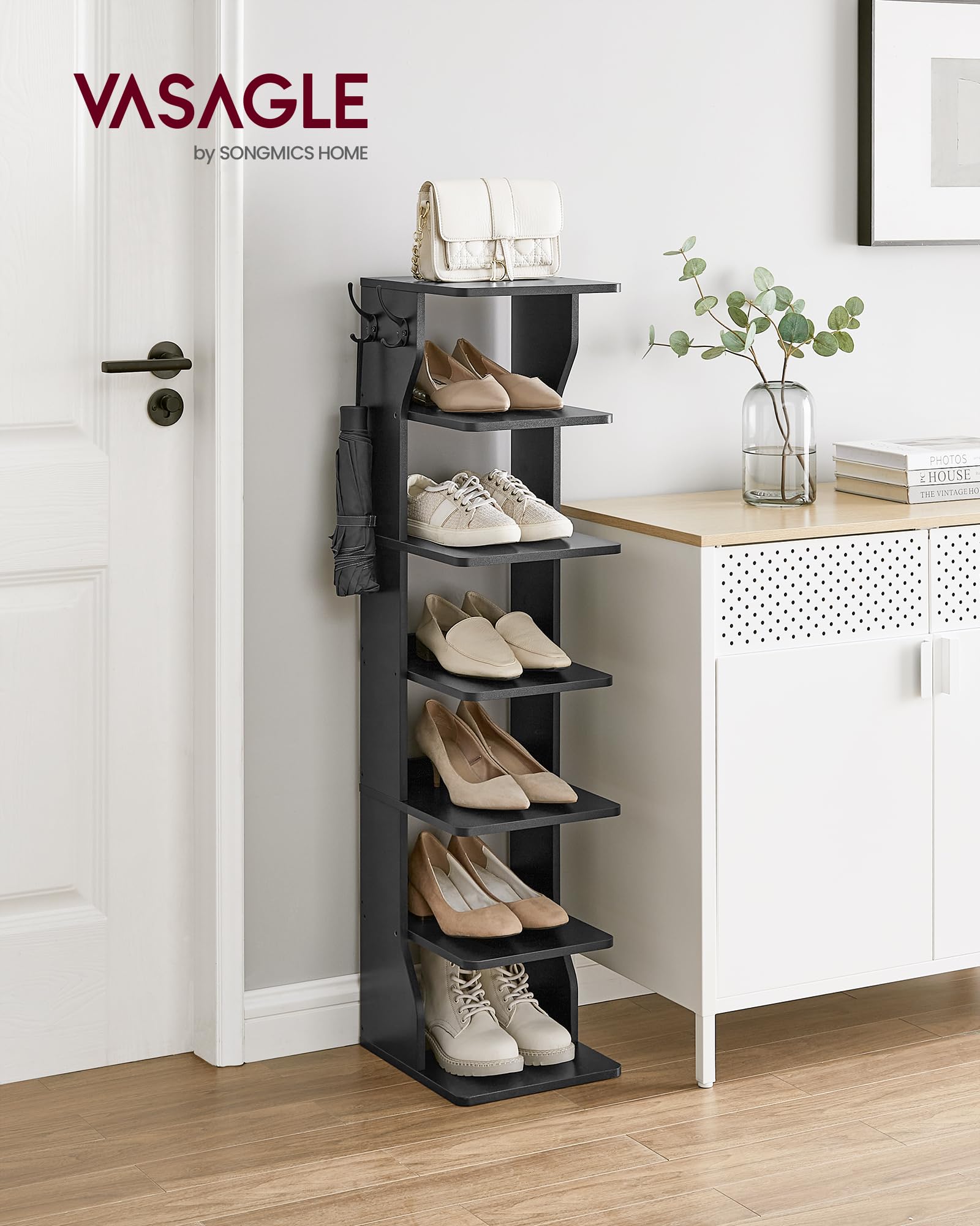 VASAGLE narrow storage hooks side view, convenient for keys
