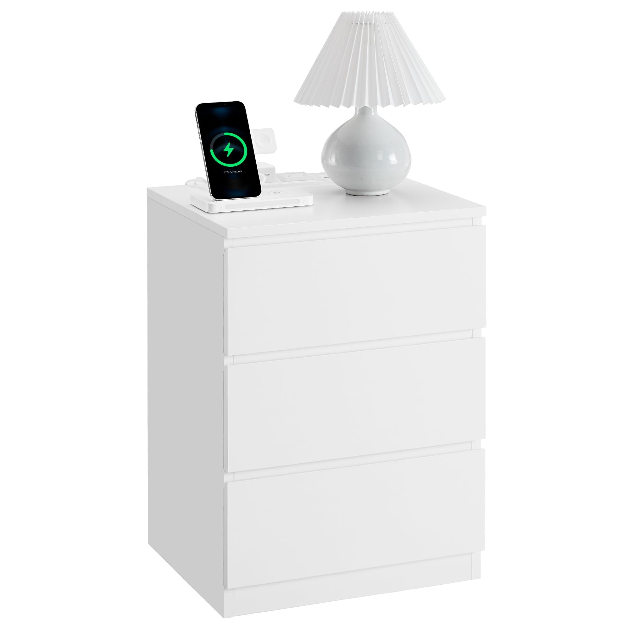 VASAGLE nightstand with charging station, front view shows accessible outlets for bedside devices