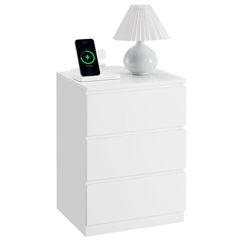 VASAGLE nightstand with charging station, front view shows accessible outlets for bedside devices