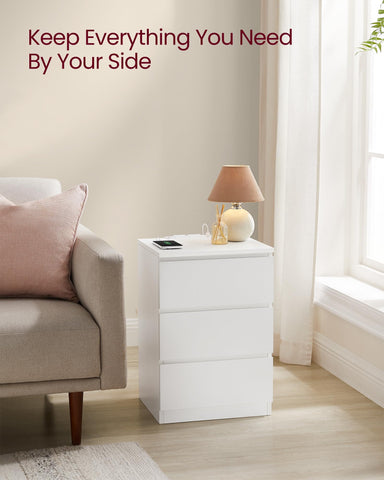 VASAGLE nightstand drawers organize magazines, remotes, and personal items
