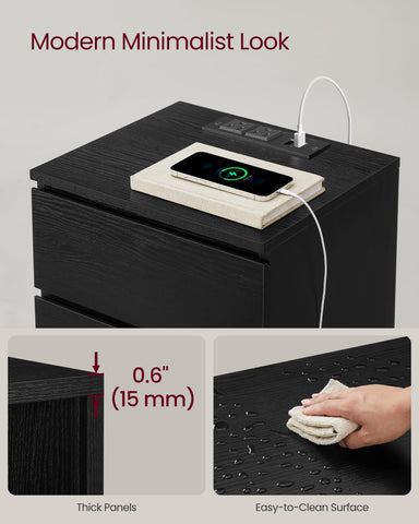 VASAGLE bedside tables with assembly tool included for quick setup.