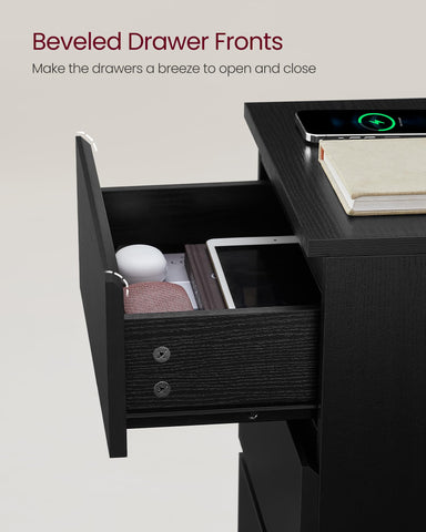 VASAGLE ebony black finish with invisible hardware for a sleek look.