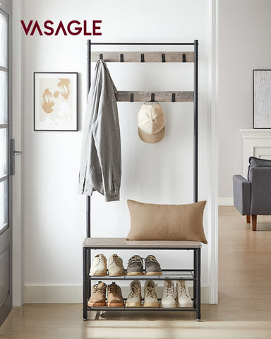 VASAGLE nine-hook coat tree supports coats and bags