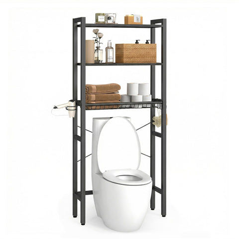 VASAGLE over-the-toilet storage side view demonstrates slim profile for tight bathrooms.