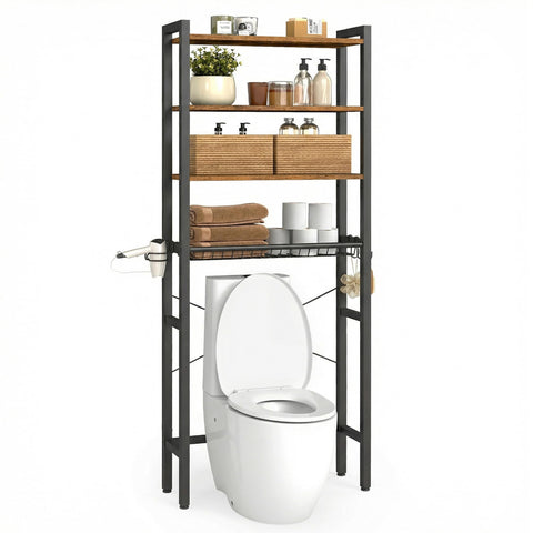 VASAGLE 4-tier shelves above toilet provide ample space for towels and essentials.