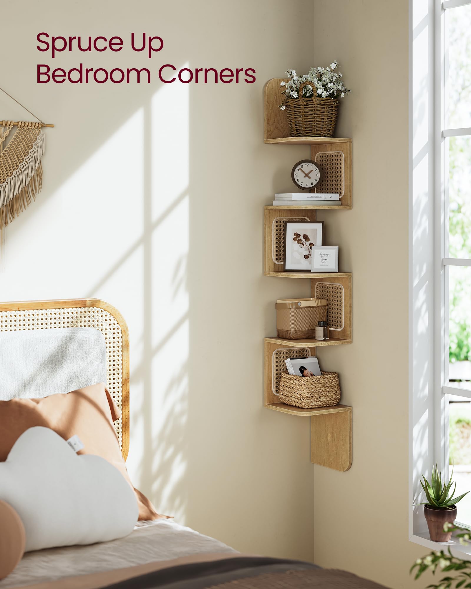 VASAGLE PVC rattan sides add texture to the corner display.