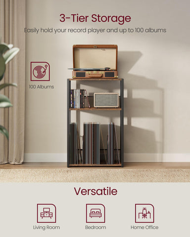 VASAGLE record player stand dense mesh keeps items from falling during use.