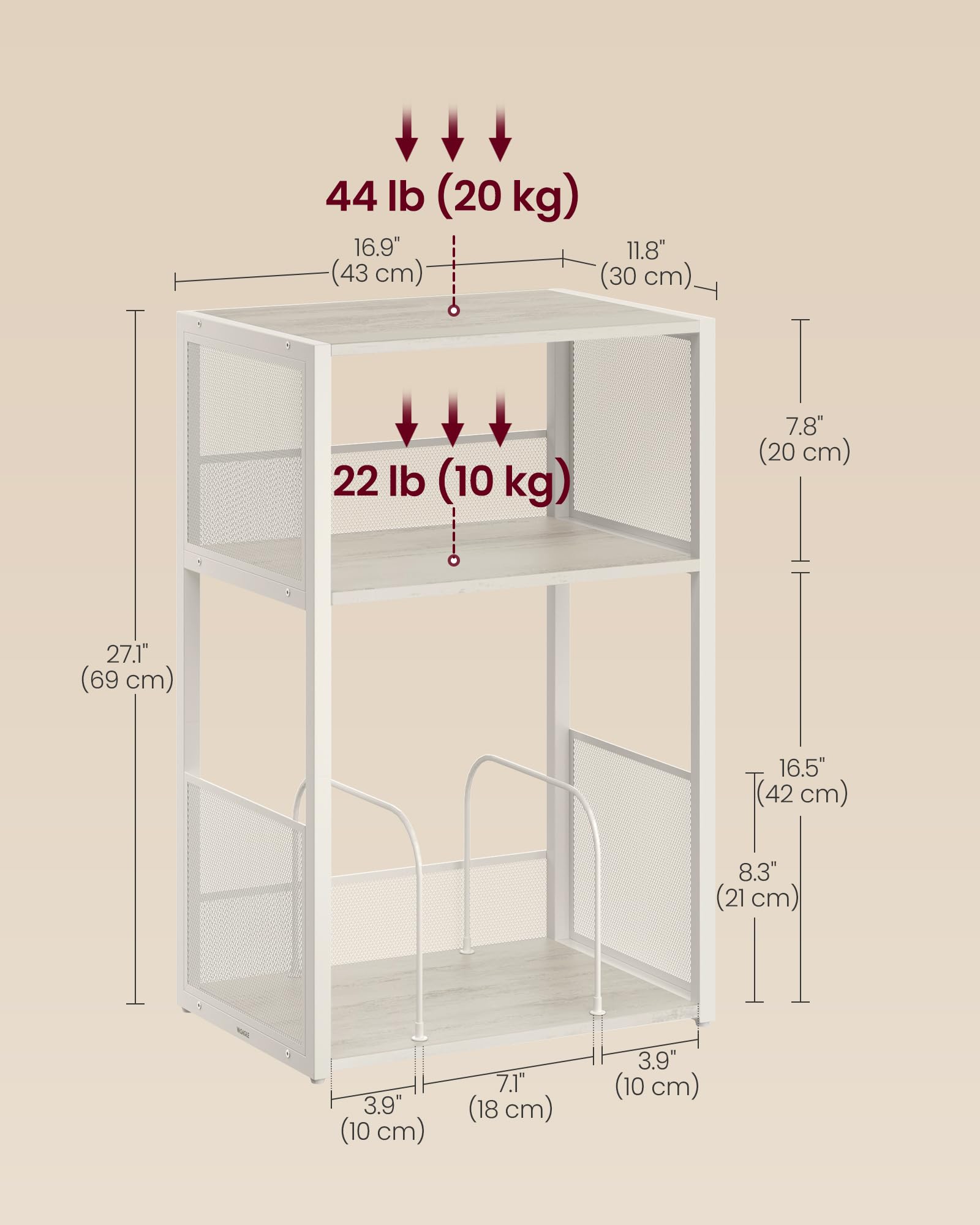 VASAGLE Record Player Stand removable U-shaped dividers customize bottom storage.