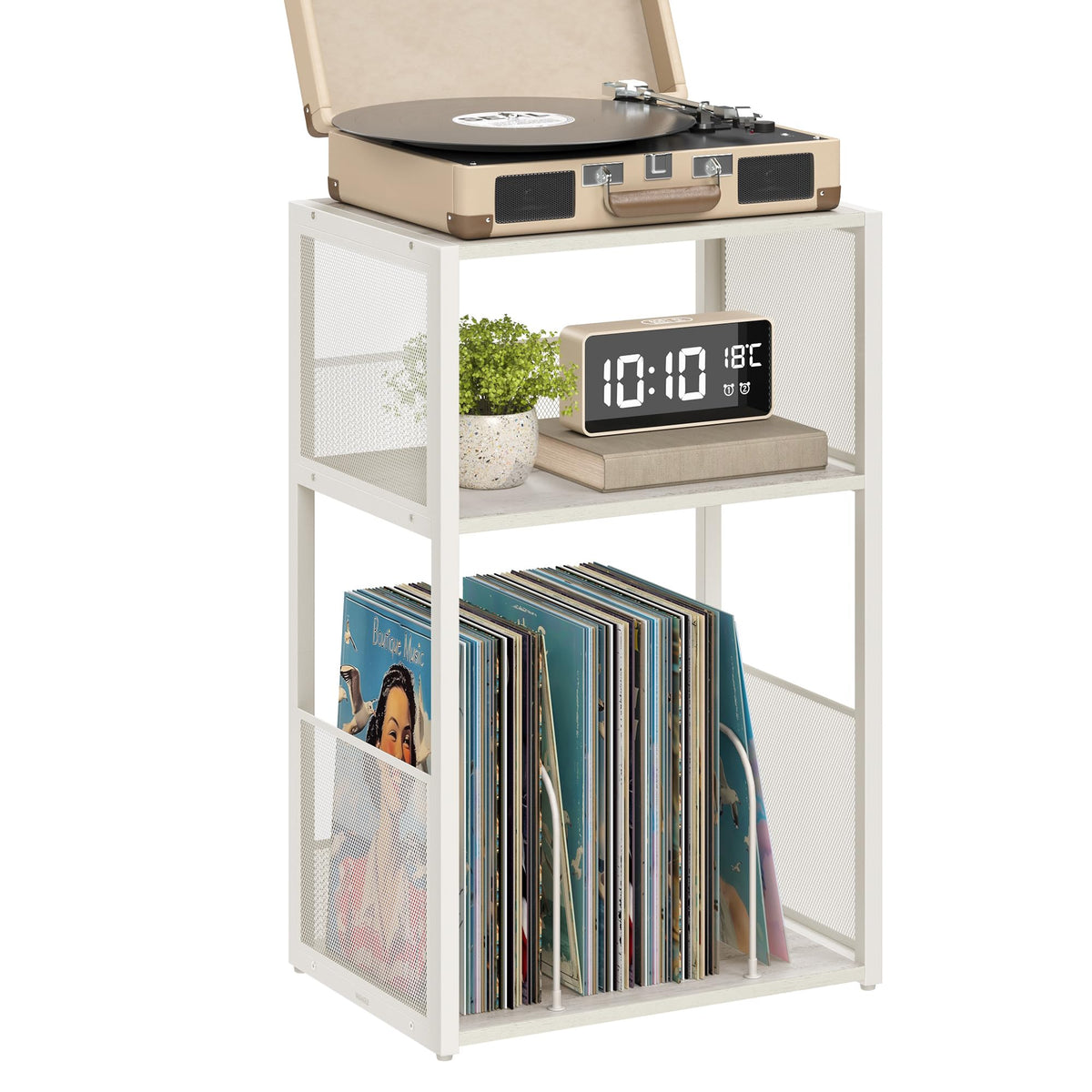 VASAGLE Record Player Stand top table with ample space for turntable setup and accessories.