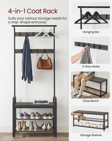 VASAGLE 9 removable hooks on hall tree offer flexible organization.