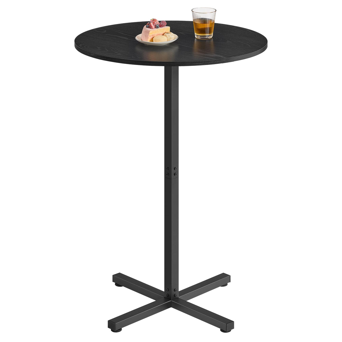 VASAGLE round cocktail table in ebony black with a sturdy metal frame for small spaces.