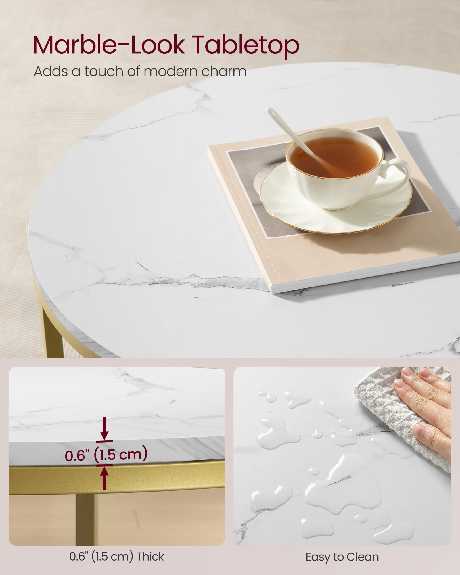 VASAGLE tempered glass shelf keeps essentials organized and visible.