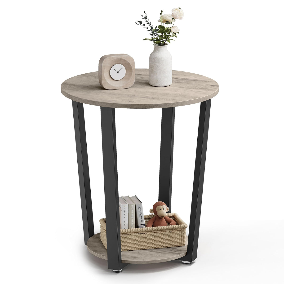 VASAGLE round end table with storage shelf, ideal for small spaces.