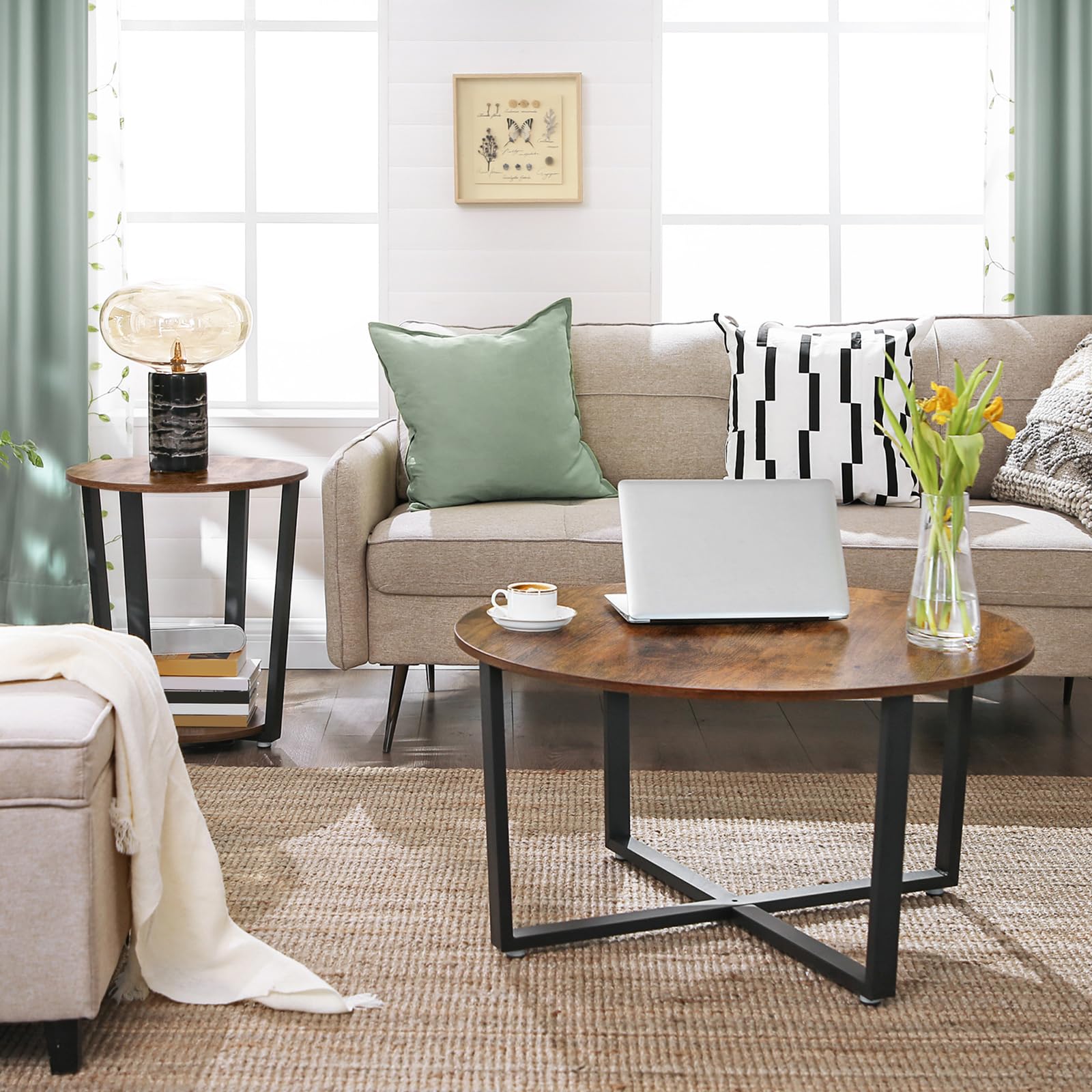 VASAGLE round side table rustic brown top adds warm elegance to bedrooms