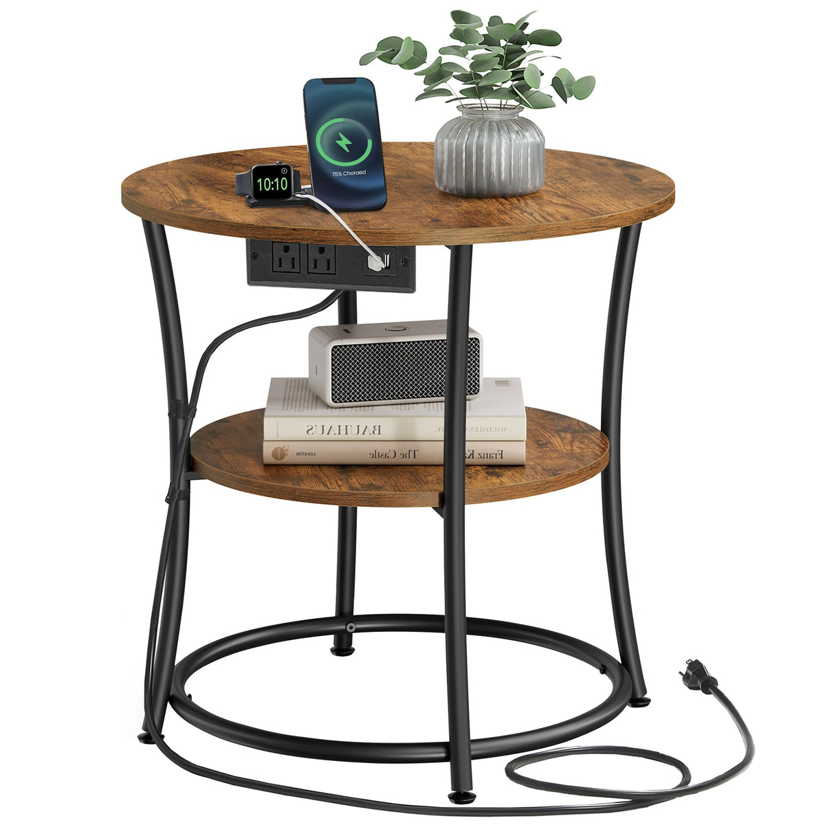 VASAGLE round side table top view shows a sturdy steel frame and a spacious top surface.