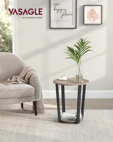 VASAGLE Heather Greige top and Ink Black frame enhance bedside or living room decor.