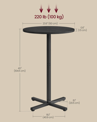 VASAGLE round table adapts as standing desk, pub table, or small dining.