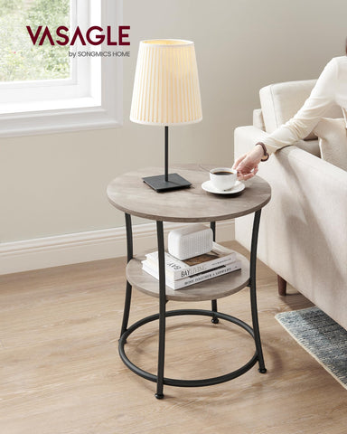 VASAGLE round two-shelves steel frame — sturdy storage for decor and magazines.