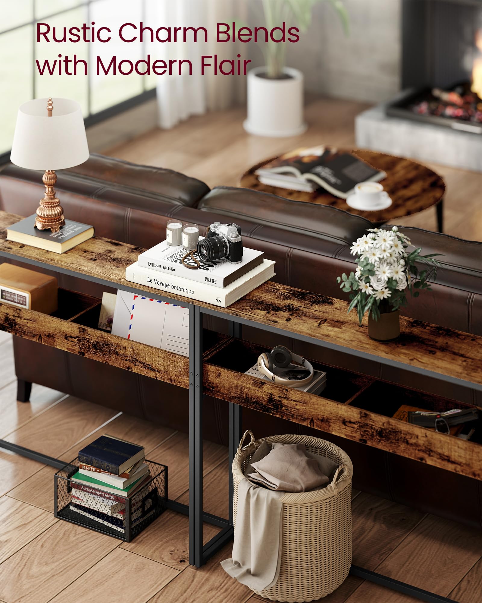 VASAGLE rustic brown and ink black finish adds versatile style.