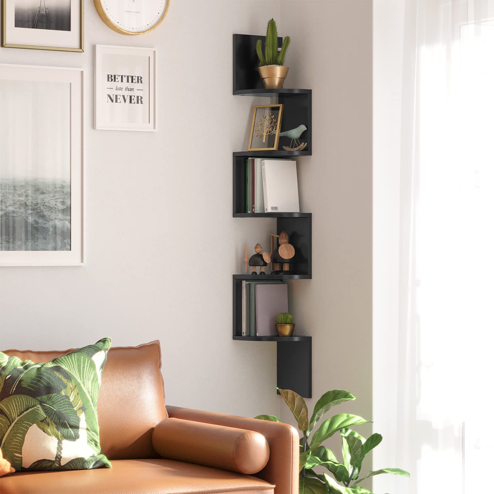 VASAGLE wall-mounted plant shelf in ink black adds greenery without clutter.