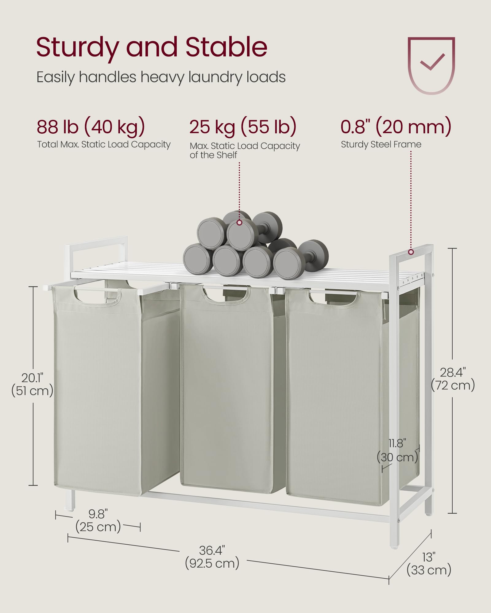 VASAGLE shelf supports up to 55 lb for sturdy storage