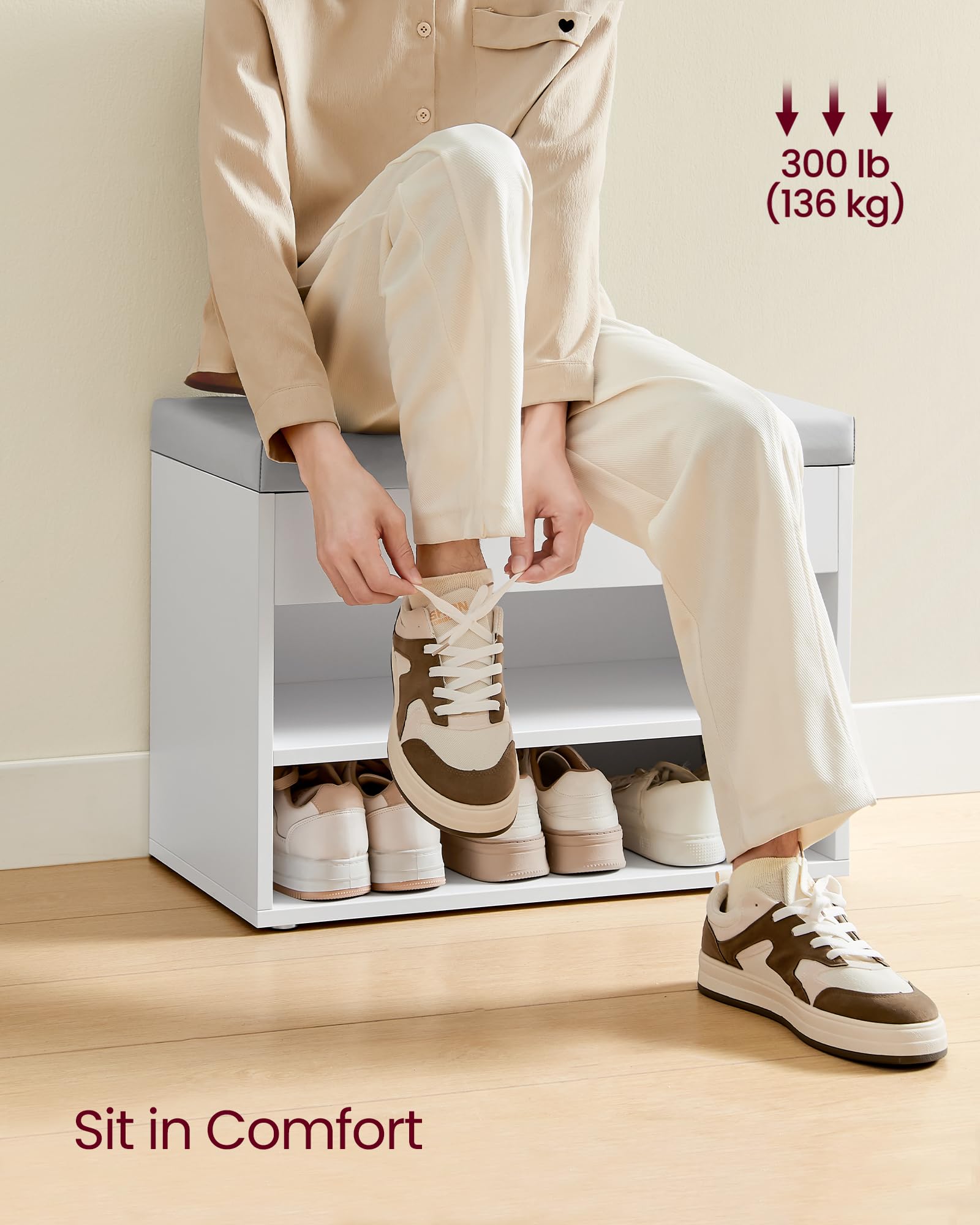 VASAGLE shoe bench fits entryways, bedrooms, and living rooms with style
