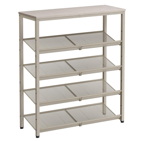 VASAGLE 5-tier shoe rack front view in cappuccino beige, offering ample entryway storage.