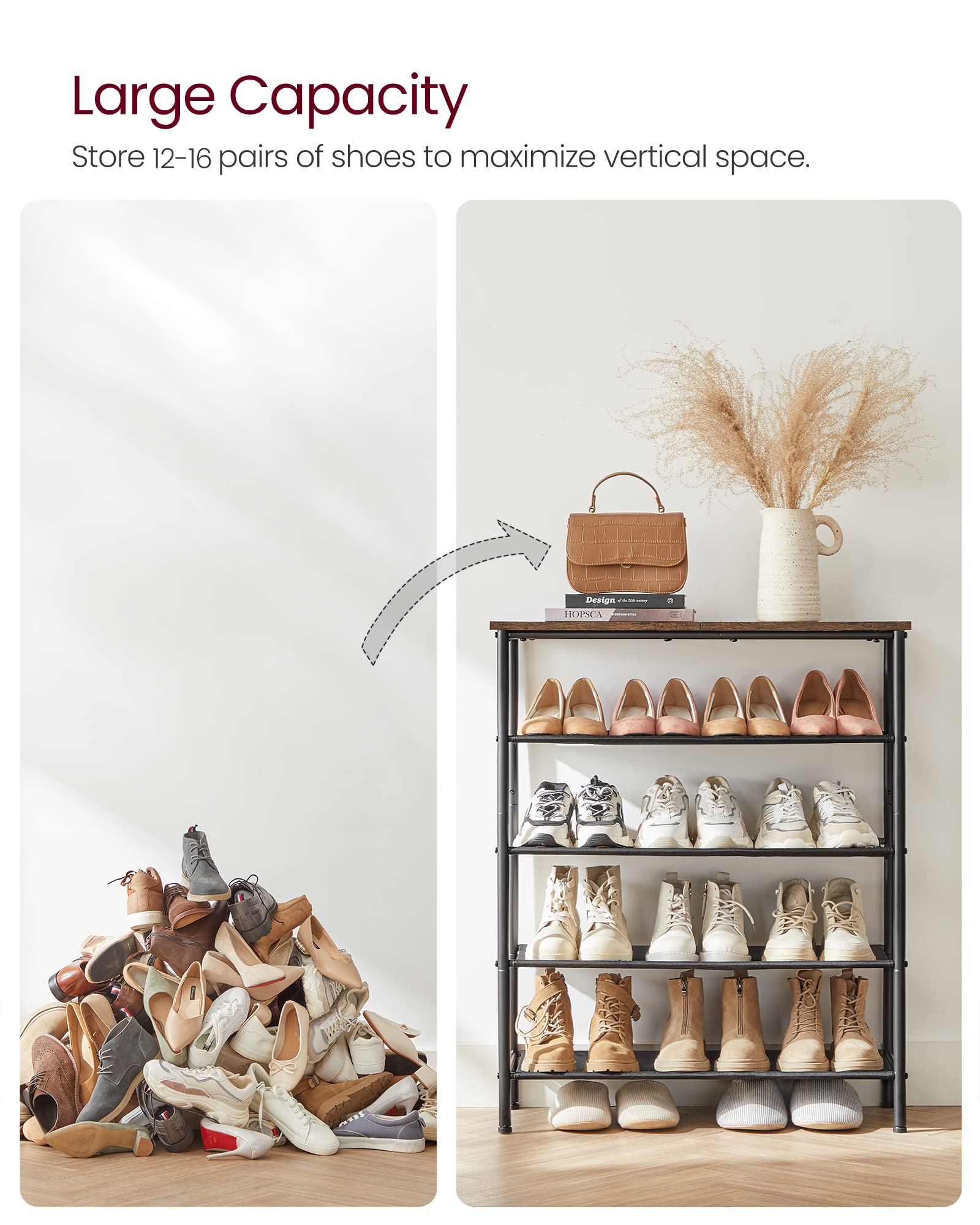 VASAGLE anti-tip kit helps secure the rack to the wall for added safety.