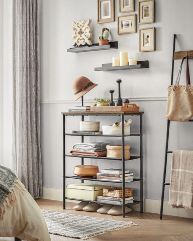 VASAGLE four fabric shelves accommodate taller shoes like heels and high-tops.