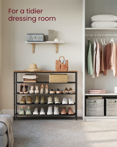 VASAGLE fabric-shelves closeup emphasizes breathable fabric and easy shoe access.