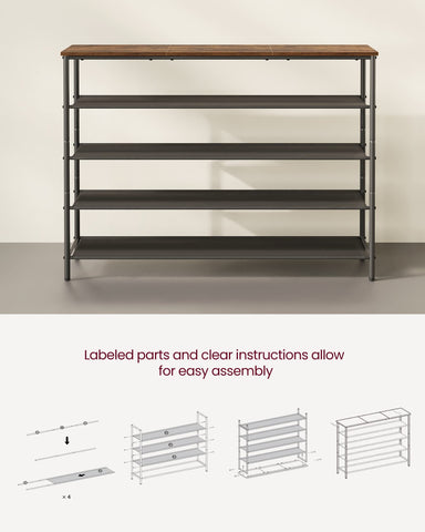VASAGLE rustic-finish-detail highlights industrial brown and black aesthetic.