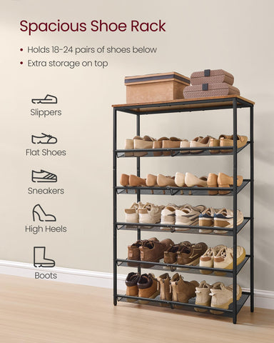 VASAGLE shoe rack 6-tier adjustable holes offer flexible configuration for shoes